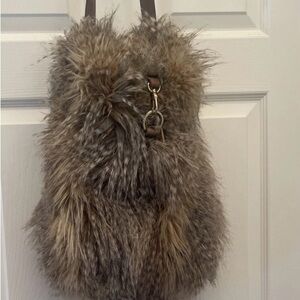 Faux Fur Shoulder Bag - Brown